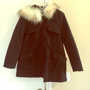 Black coat with faux fur lined hood
